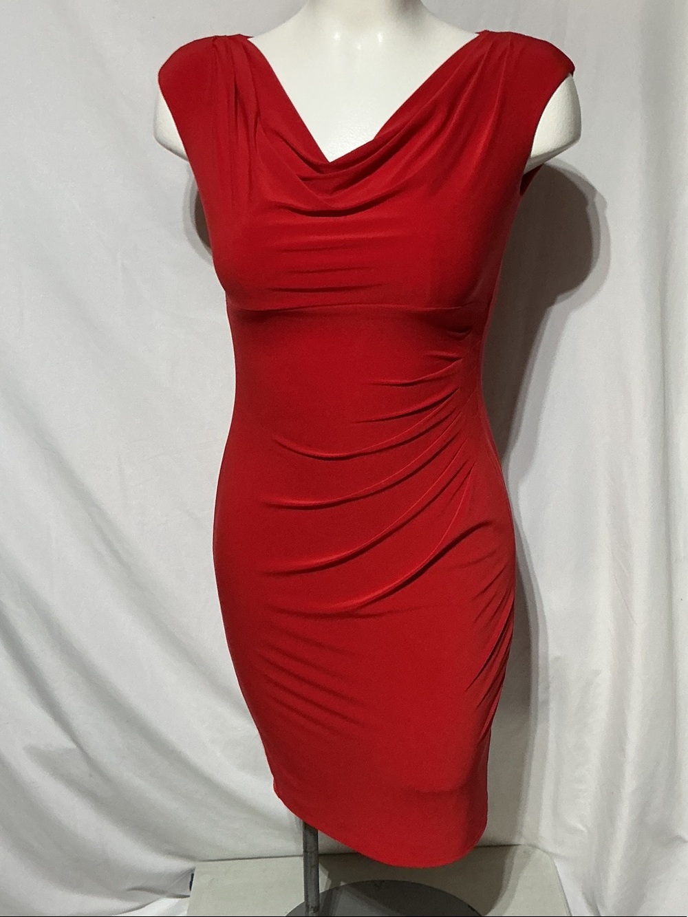 Lauren Ralph Lauren Red Dress Cowl Neckline Draped Details Sz 8